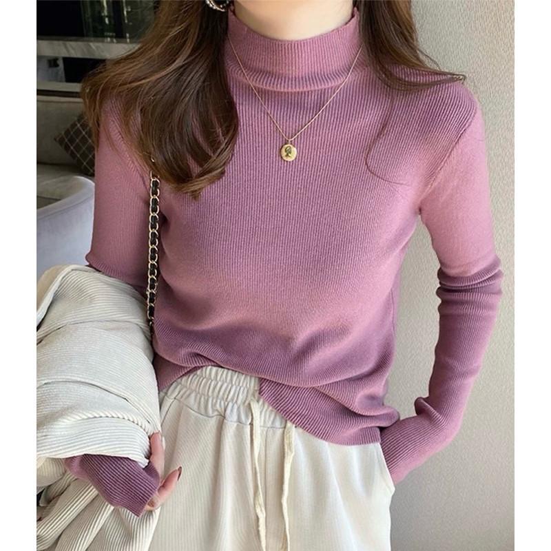 現貨 舒適半高領  半高領 內搭衣 針織衫 寬領口 彩色 亮色 不勒脖 實拍 9色-細節圖5