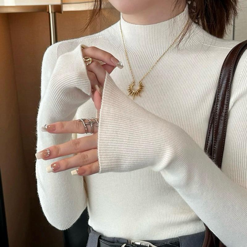 現貨 舒適半高領  半高領 內搭衣 針織衫 寬領口 彩色 亮色 不勒脖 實拍 9色-細節圖7