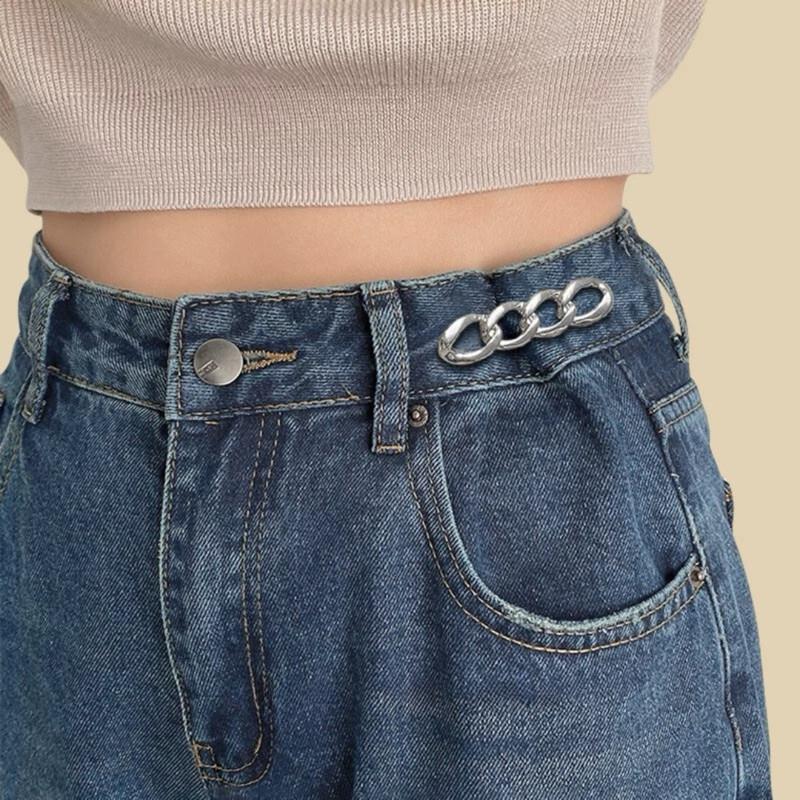 現貨 3色 鎖鏈別針腰釦 收腰神器 可拆 免釘 免縫 調節釦 收腰鈕扣 扣子 牛仔褲 改腰 男 女-細節圖2