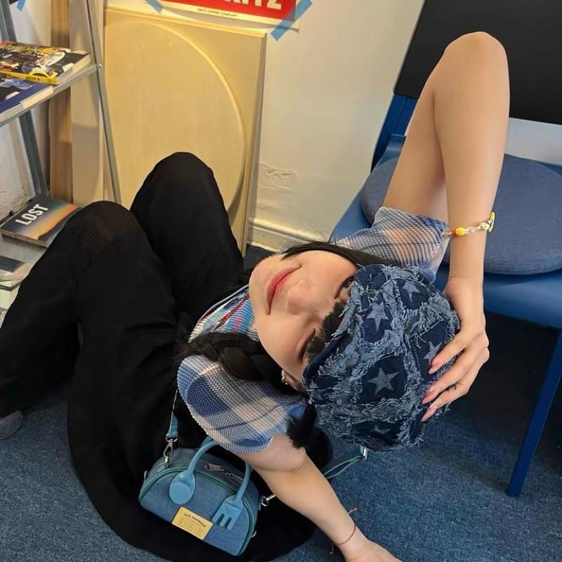 現貨2色 韓風星星破損帽 小偷帽 前進帽 牛仔帽子-細節圖2