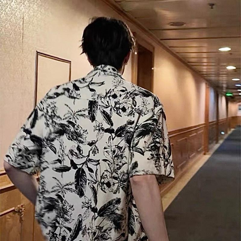 現貨 細節實拍 花卉素描 古巴領 短袖 襯衫 男 上衣 花襯衫 海島  ST033-細節圖4