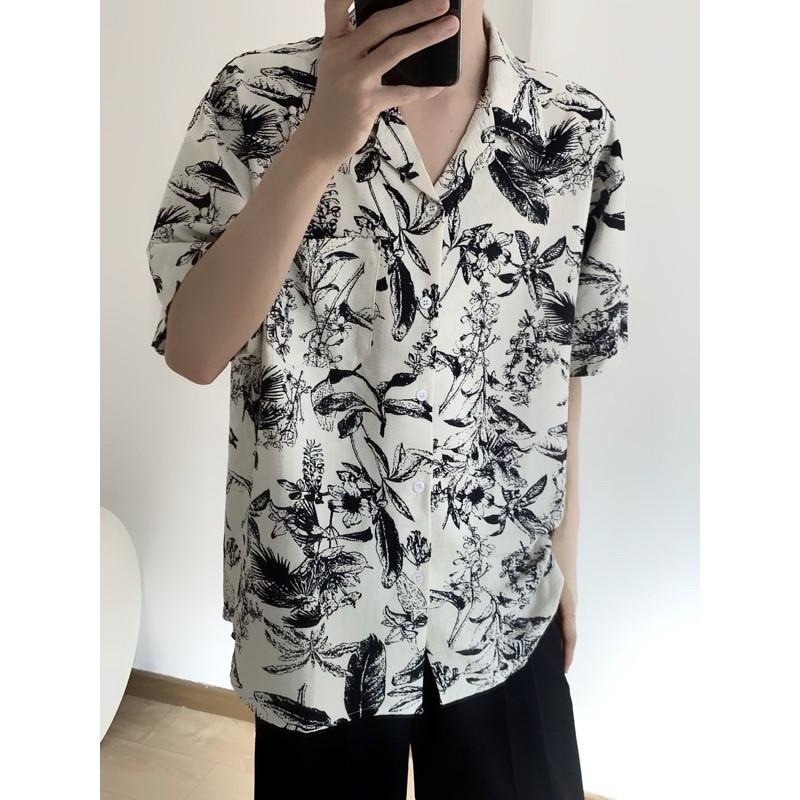 現貨 細節實拍 花卉素描 古巴領 短袖 襯衫 男 上衣 花襯衫 海島  ST033-細節圖5