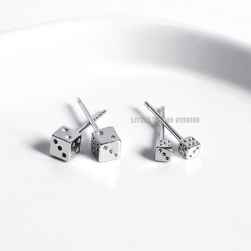 現貨 通體純銀 迷你 骰子 耳釘 耳環 耳針 925 純銀-細節圖3
