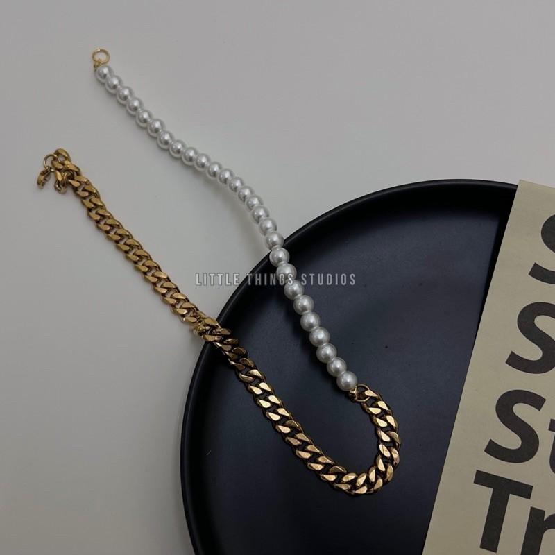 現貨 內實拍 粗獷奢華 珍珠拼接 古巴項鍊 鈦鋼 潮流 男 金色-細節圖6