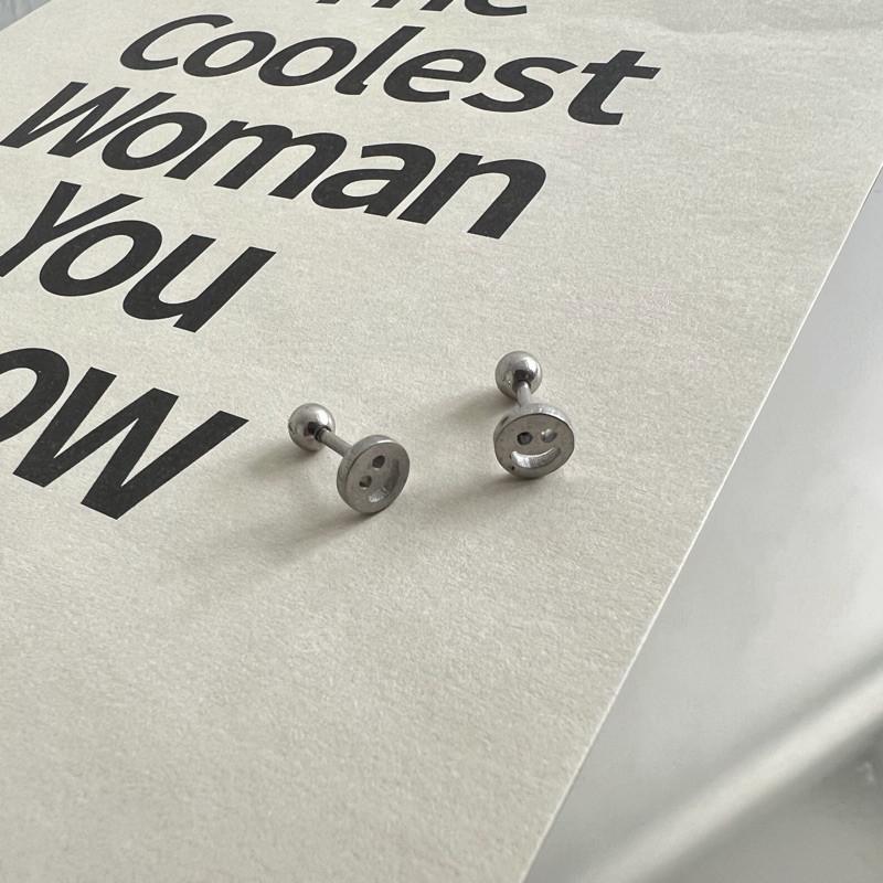 現貨 實拍 韓國空運 笑臉鎖珠耳釘 鈦鋼 微笑 耳環-細節圖2