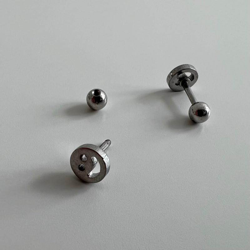 現貨 實拍 韓國空運 笑臉鎖珠耳釘 鈦鋼 微笑 耳環-細節圖4