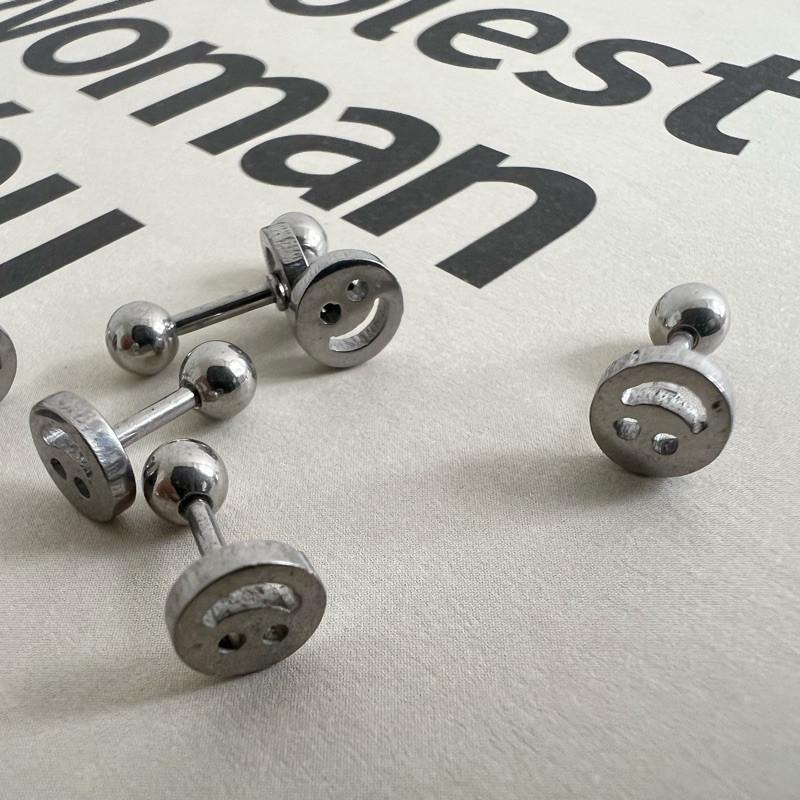 現貨 實拍 韓國空運 笑臉鎖珠耳釘 鈦鋼 微笑 耳環-細節圖5