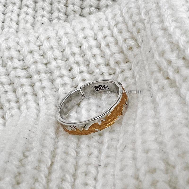 現貨 實拍 金箔刻劃 開口戒指 銀戒 復古 仿舊 S925-細節圖2