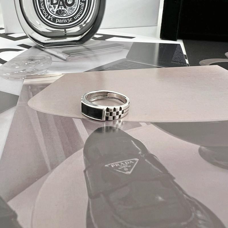 現貨 實拍 黑長方 棋盤格 戒指 開口 男戒 純銀S925-細節圖4