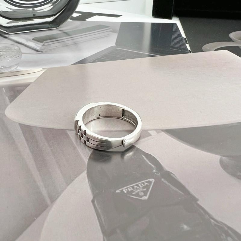 現貨 實拍 黑長方 棋盤格 戒指 開口 男戒 純銀S925-細節圖5