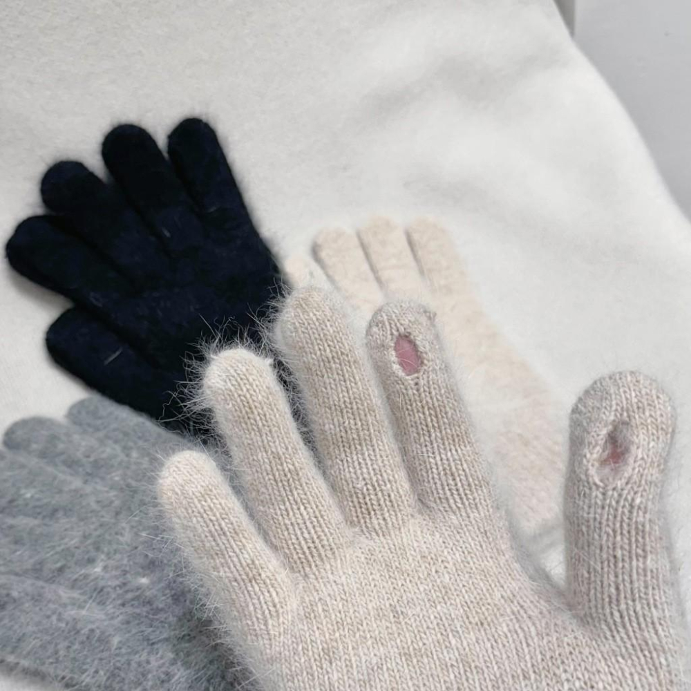 現貨 實拍 3色 韓國同款 兔毛指洞手套 觸控 觸屏 開口 保暖手套 騎車手套-細節圖5