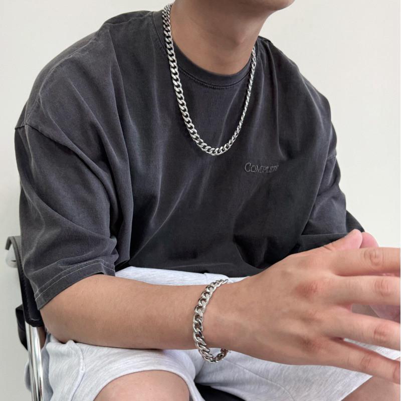 現貨 實拍 雙平切 鈦鋼 古巴鍊 項鍊 手鍊 不怕水 不褪色 男 粗獷 粗鍊 經典-細節圖2