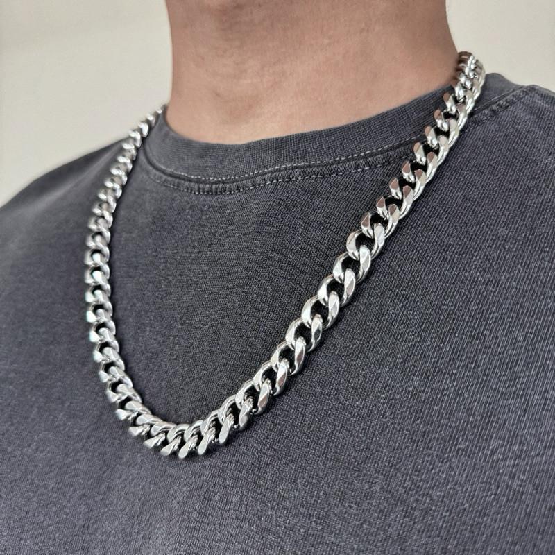 現貨 實拍 雙平切 鈦鋼 古巴鍊 項鍊 手鍊 不怕水 不褪色 男 粗獷 粗鍊 經典-細節圖3