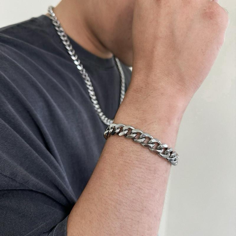 現貨 實拍 雙平切 鈦鋼 古巴鍊 項鍊 手鍊 不怕水 不褪色 男 粗獷 粗鍊 經典-細節圖5