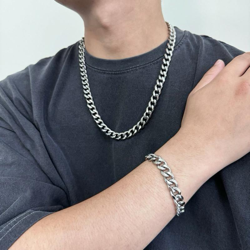 現貨 實拍 雙平切 鈦鋼 古巴鍊 項鍊 手鍊 不怕水 不褪色 男 粗獷 粗鍊 經典-細節圖6