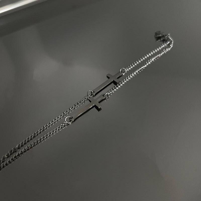 現貨 實拍 雙十字 鈦鋼手鍊 十字架 情侶 銀色 手鏈 SW063-細節圖3