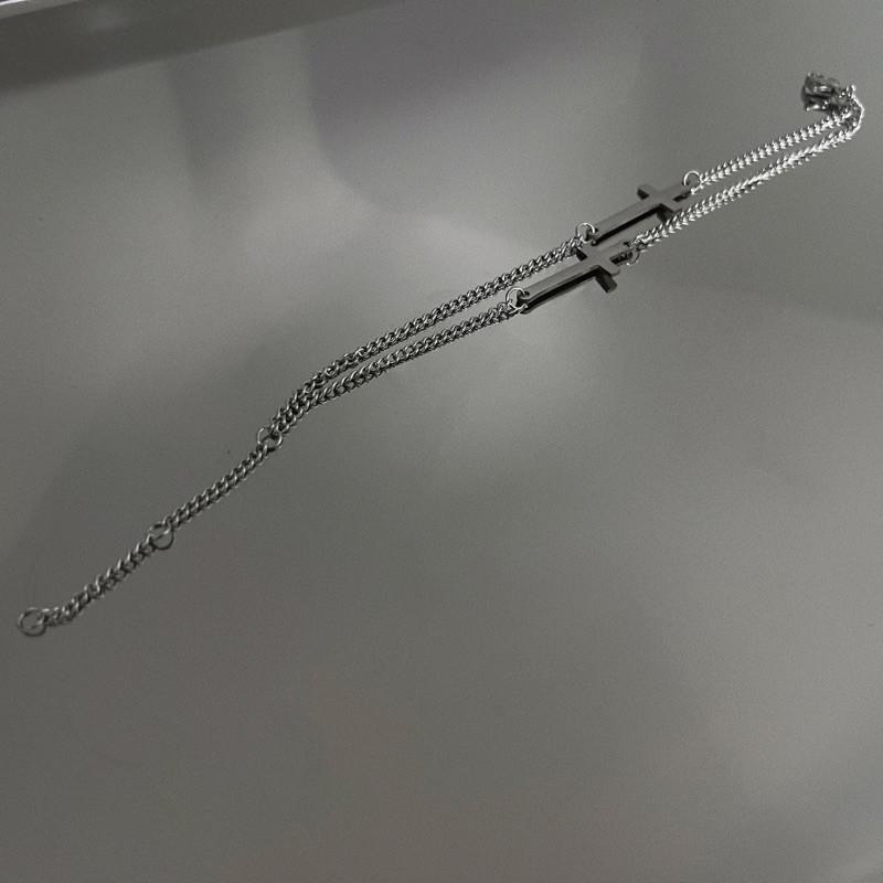 現貨 實拍 雙十字 鈦鋼手鍊 十字架 情侶 銀色 手鏈 SW063-細節圖4