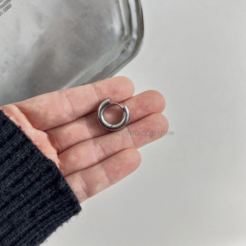 現貨 實拍 鈦鋼粗管耳圈 不鏽鋼 耳環 銀色 SE019-細節圖4