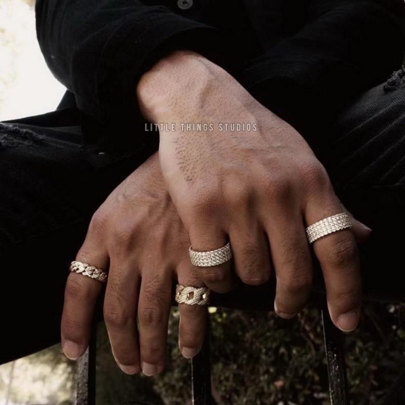 現貨 五排鑽 亮鑽戒指 鈦鋼 銀色 寬戒 男生 滿鑽 美圍 戒指-細節圖4