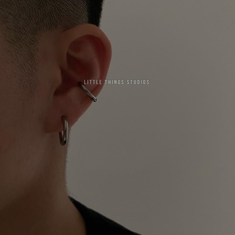 現貨 實拍 2色 無耳洞 圓圈耳夾 耳夾 無耳洞 鈦鋼 耳骨夾 圓圈耳夾 耳垂 鐵圈 黑 銀 金 男生耳環-細節圖2