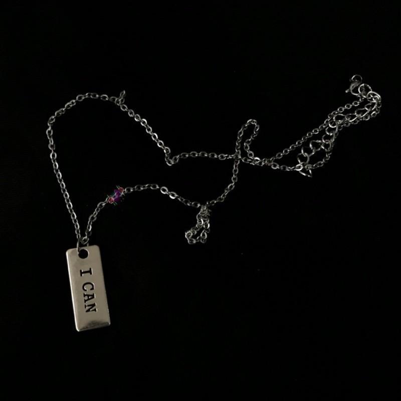 現貨 實拍 I CAN 仿舊 鐵牌 項鍊 銀色 長方形 鼓勵-細節圖2