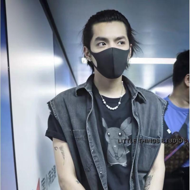 現貨 內文實拍 無性別 拼接 珍珠 項鍊 鈦鋼 不對稱 串珠-細節圖5