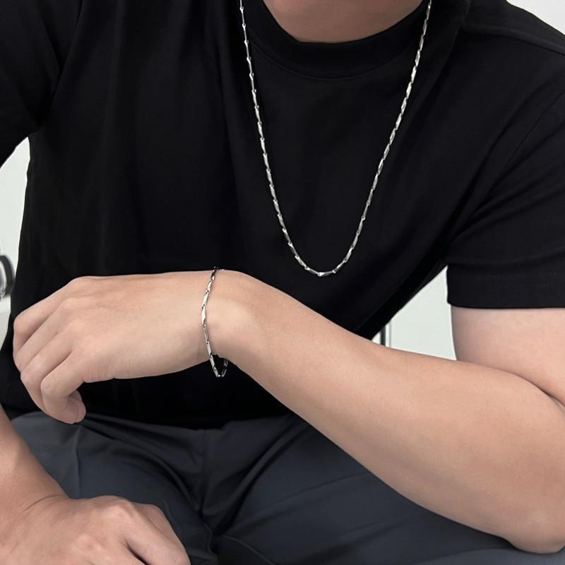 現貨 實拍 極細刀片感 手鍊 鈦鋼 男 手鏈 銀 SW040-細節圖3