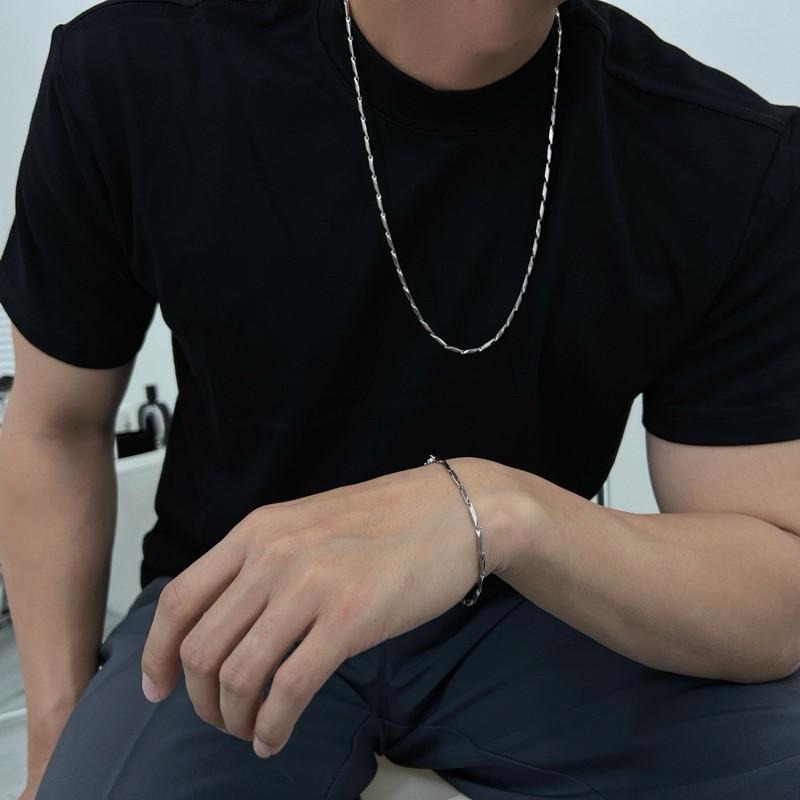 現貨 實拍 極細刀片感 手鍊 鈦鋼 男 手鏈 銀 SW040-細節圖5