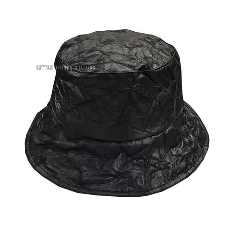 現貨 皺褶漁夫帽 漁夫帽 皮革 帽子 皺摺 個性 男 SC033-細節圖2