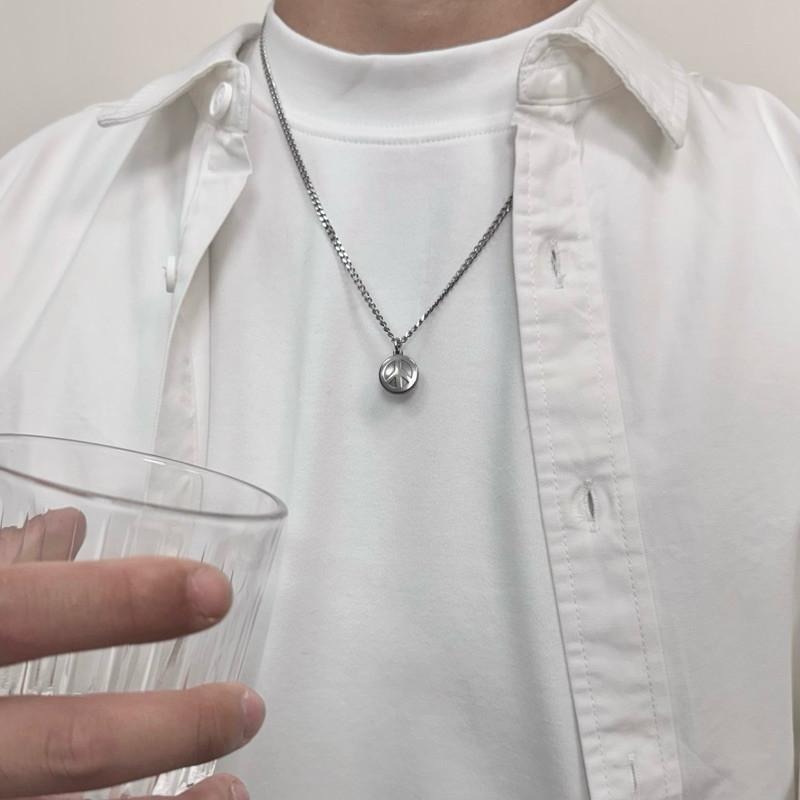 現貨 實拍 小和平 鈦鋼 項鍊 圓形 吊墜 男 迷你 鐵牌 SN163-細節圖2