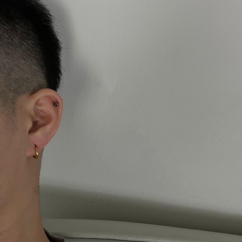 現貨 實拍 3色 超迷你系列 圓圈耳環 鈦鋼耳環 圈圈耳環 小粗圈 迷你 百搭耳圈 耳圈 金 銀 黑 男 SE054-細節圖3