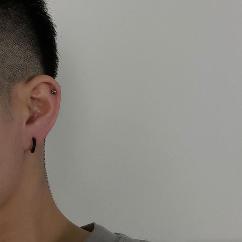 現貨 實拍 3色 超迷你系列 圓圈耳環 鈦鋼耳環 圈圈耳環 小粗圈 迷你 百搭耳圈 耳圈 金 銀 黑 男 SE054-細節圖4