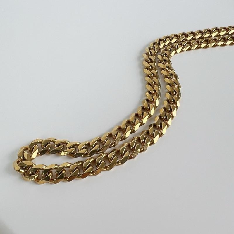 現貨 實拍 金色 7mm六面磨古巴鏈 鈦鋼 粗鍊 男生項鍊 金色 SN134-細節圖3
