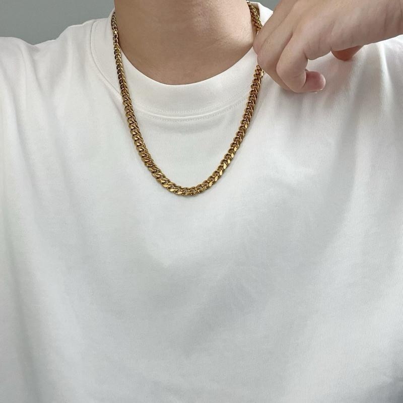 現貨 實拍 金色 7mm六面磨古巴鏈 鈦鋼 粗鍊 男生項鍊 金色 SN134-細節圖5