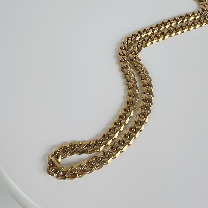 現貨 實拍 金色 7mm六面磨古巴鏈 鈦鋼 粗鍊 男生項鍊 金色 SN134-細節圖7