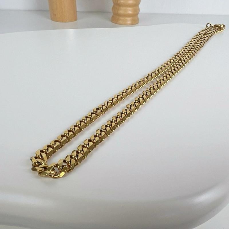 現貨 實拍 金色 7mm六面磨古巴鏈 鈦鋼 粗鍊 男生項鍊 金色 SN134-細節圖8