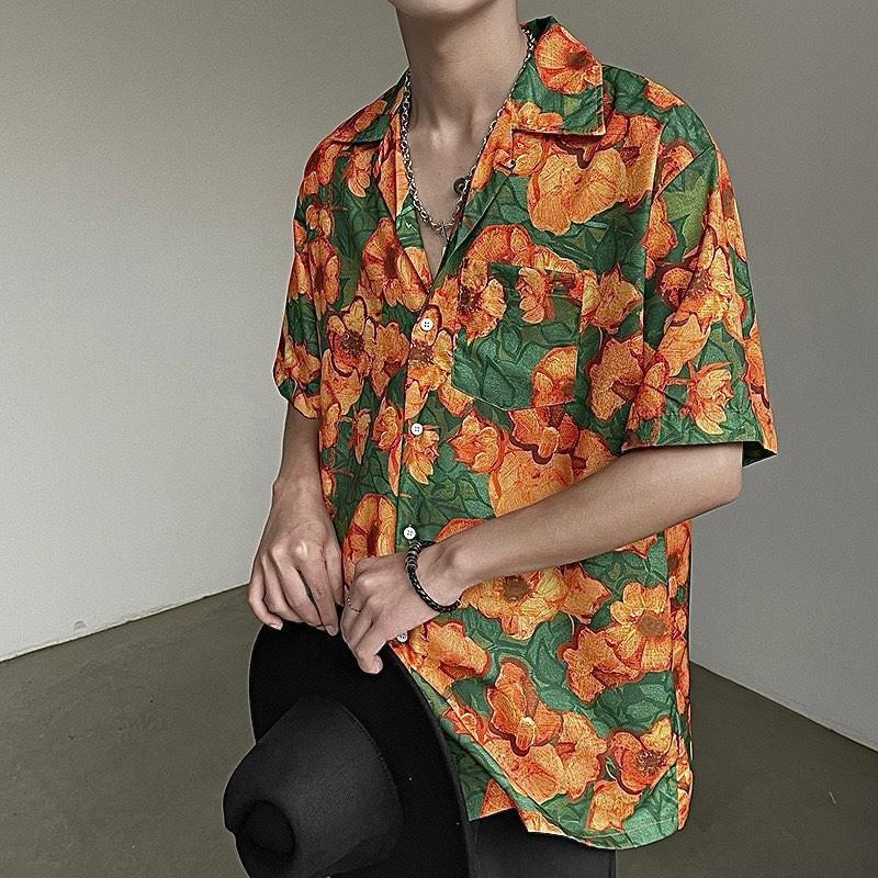 現貨 木槿花透涼襯衫 男生 衣服 短袖 襯衫 花襯衫 短襯衫 ST007-細節圖2