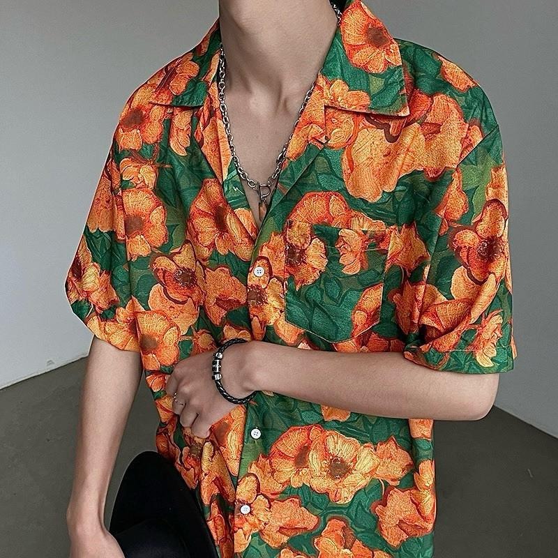 現貨 木槿花透涼襯衫 男生 衣服 短袖 襯衫 花襯衫 短襯衫 ST007-細節圖6