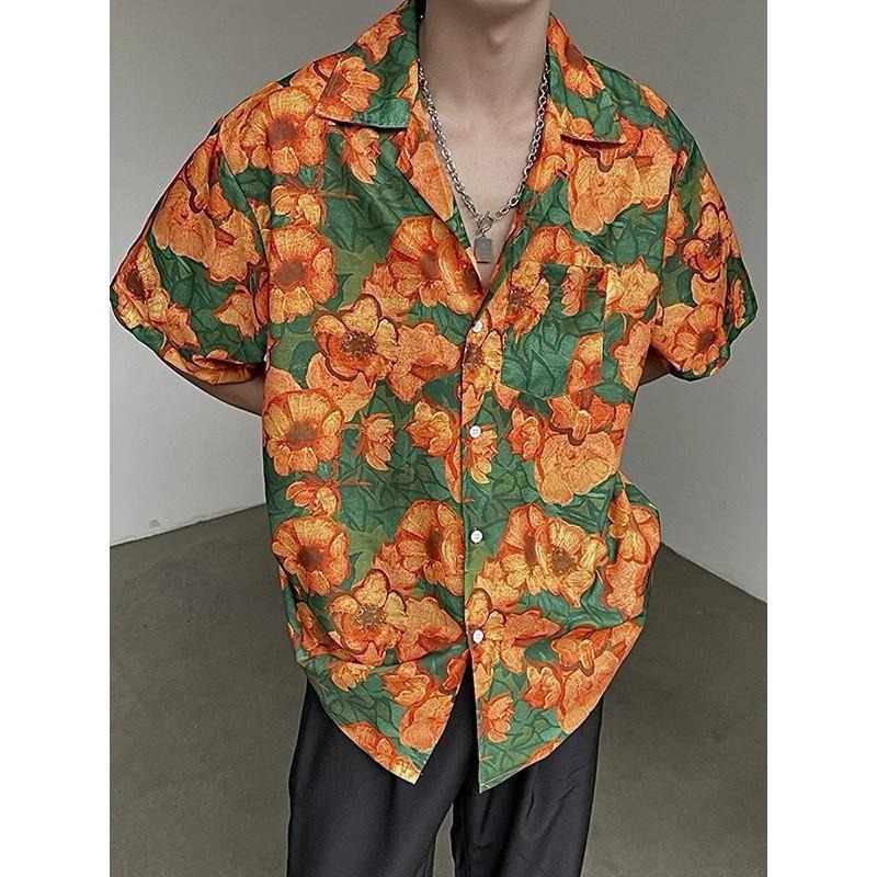 現貨 木槿花透涼襯衫 男生 衣服 短袖 襯衫 花襯衫 短襯衫 ST007-細節圖7