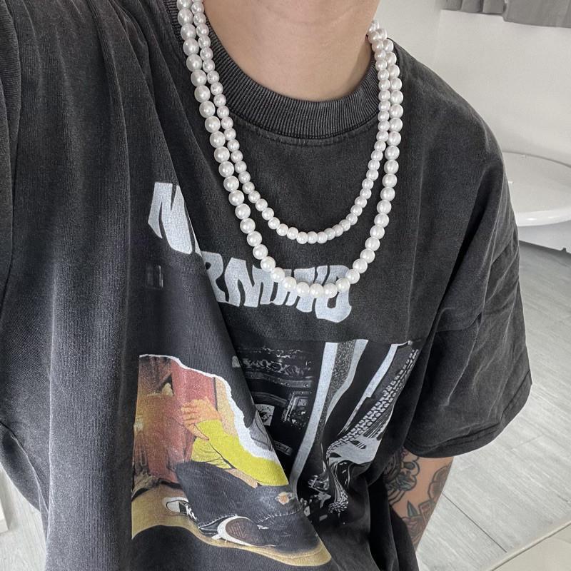 現貨 實拍 高冷系 彈力繩 珍珠 項鍊 串珠 潮流 珠珠項鍊-細節圖2