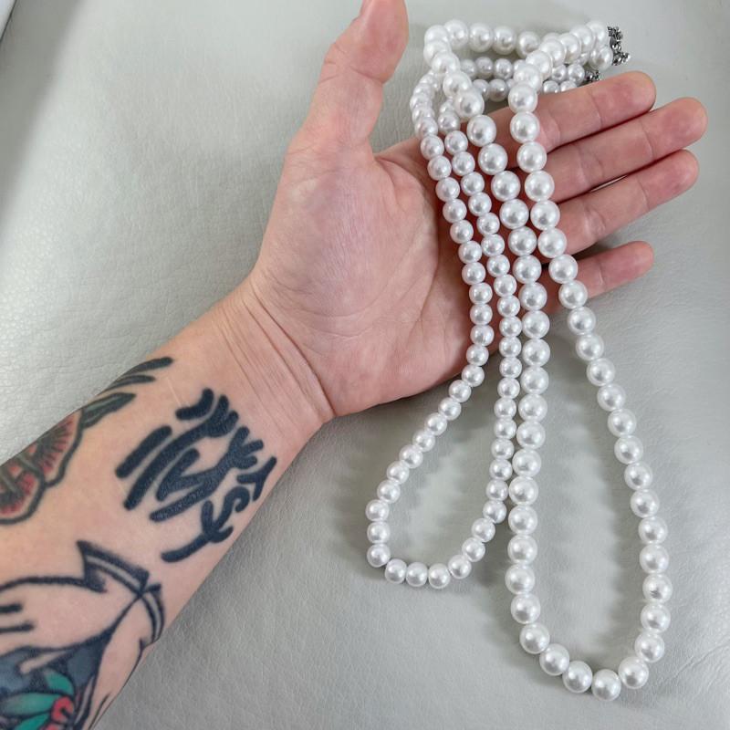 現貨 實拍 高冷系 彈力繩 珍珠 項鍊 串珠 潮流 珠珠項鍊-細節圖3