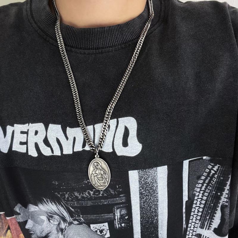 現貨 實拍 韓國空運 救贖者 仿舊 項鍊 鈦鋼 圓磨 聖母-細節圖2