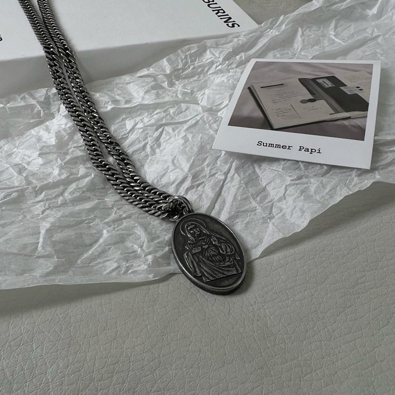 現貨 實拍 韓國空運 救贖者 仿舊 項鍊 鈦鋼 圓磨 聖母-細節圖4