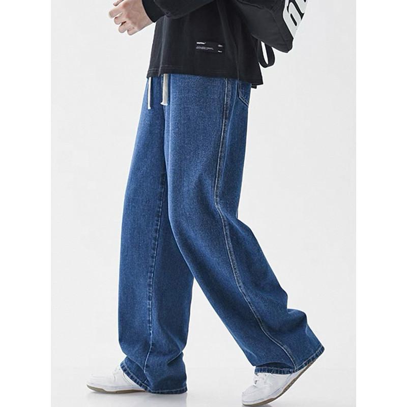 現貨 休閒百搭 牛仔褲 牛仔長褲 鬆緊腰 男生長褲 男生褲子 直筒褲 藍色 黑色 灰色-細節圖3