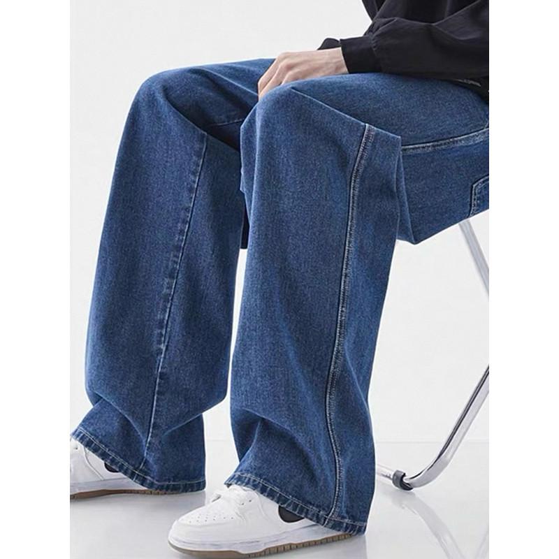 現貨 休閒百搭 牛仔褲 牛仔長褲 鬆緊腰 男生長褲 男生褲子 直筒褲 藍色 黑色 灰色-細節圖4