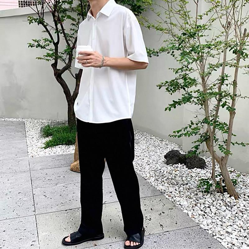 現貨2色 飄逸墜感 短袖襯衫 雪紡襯衫 白襯衫 黑襯衫 白色襯衫 黑色襯衫 垂墜感 男生襯衫 冰絲 涼感 短袖上衣 素面-細節圖4