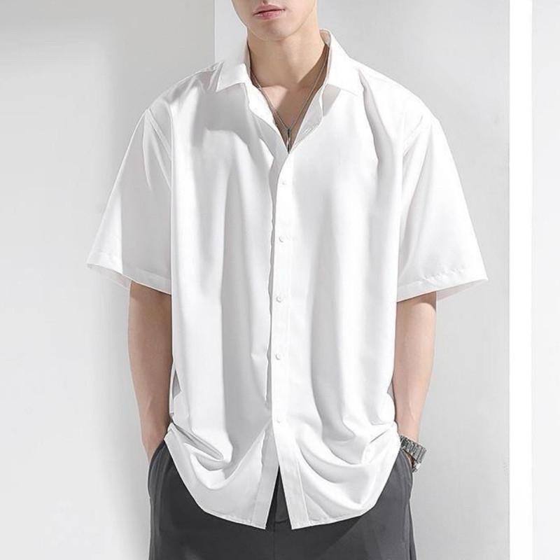 現貨2色 飄逸墜感 短袖襯衫 雪紡襯衫 白襯衫 黑襯衫 白色襯衫 黑色襯衫 垂墜感 男生襯衫 冰絲 涼感 短袖上衣 素面-細節圖5