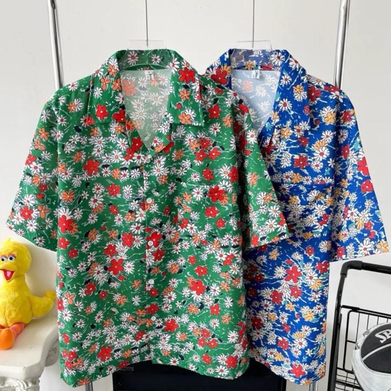 現貨2色 韓系小花襯衫 花襯衫 短袖襯衫 男生襯衫 潮流 襯衫 古巴領襯衫 寬鬆 古巴領-細節圖2
