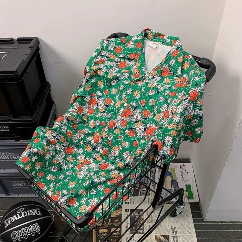 現貨2色 韓系小花襯衫 花襯衫 短袖襯衫 男生襯衫 潮流 襯衫 古巴領襯衫 寬鬆 古巴領-細節圖3