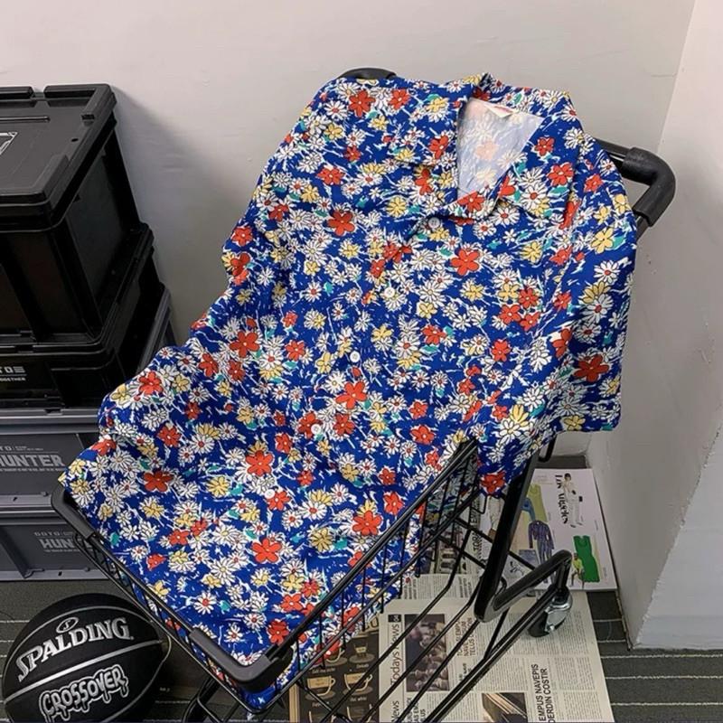 現貨2色 韓系小花襯衫 花襯衫 短袖襯衫 男生襯衫 潮流 襯衫 古巴領襯衫 寬鬆 古巴領-細節圖5